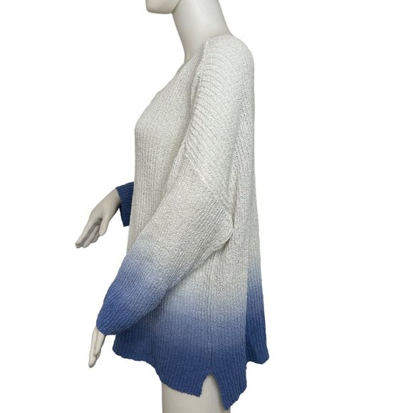 Adyson Parker Sweater Tunic Top 2X White Blue Ombré Ribbed Knit Round Neck - Picture 4 of 11